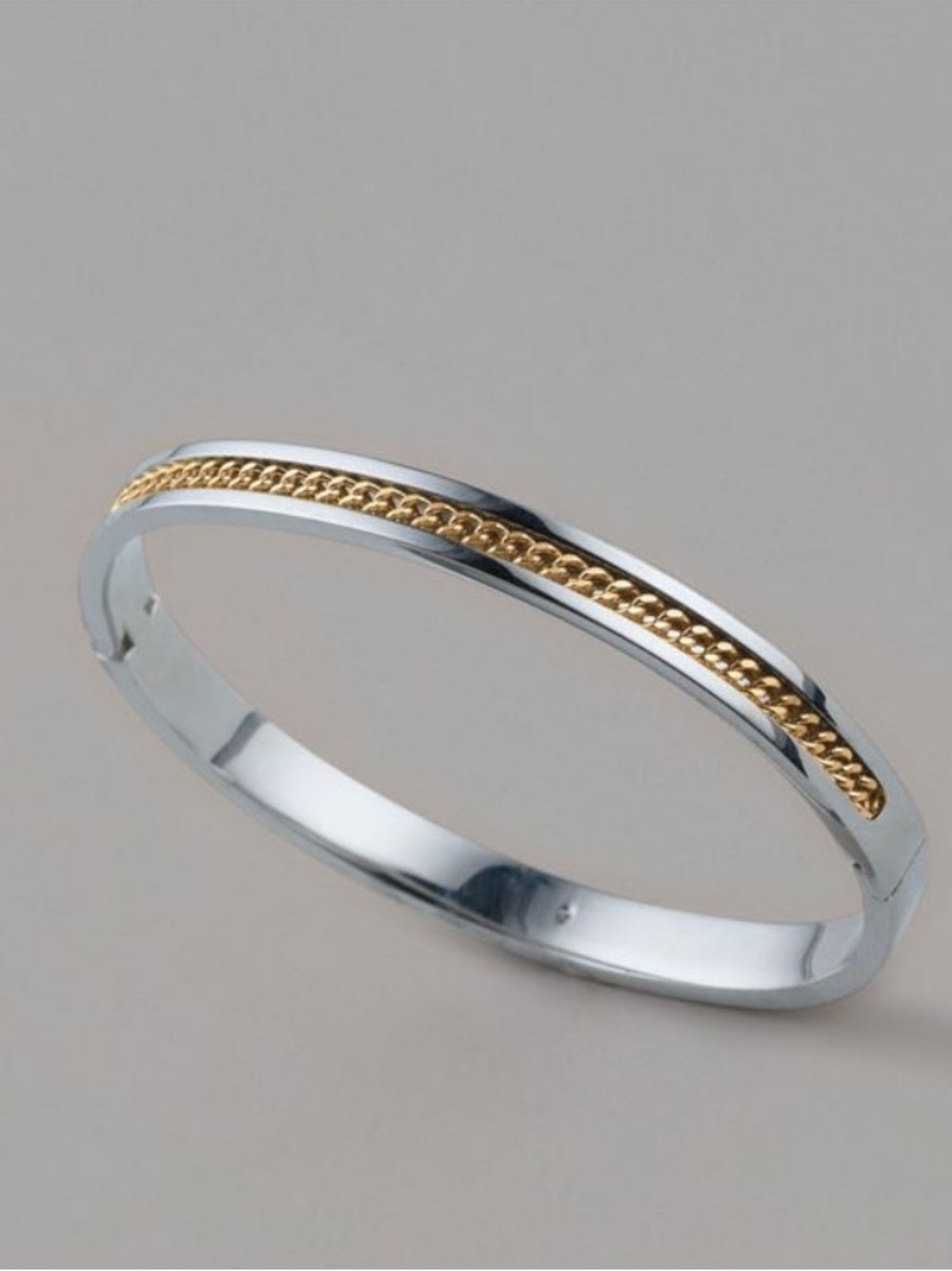 Men’s Two-Tone Chain Bangle Bracelet - Silver & Gold - Picture 2 of 2